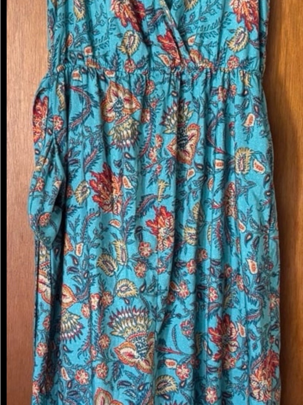 Band of the Free Teal Floral Wrap Maxi Dress with Tie Waist Cottagecore Romantic - Picture 4 of 5